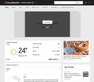 نمونه‌ای از تبلیغات بنری در سایت Accuweather