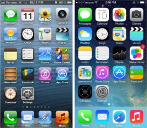 سمت چپ iOS 6 سمت راست iOS 7